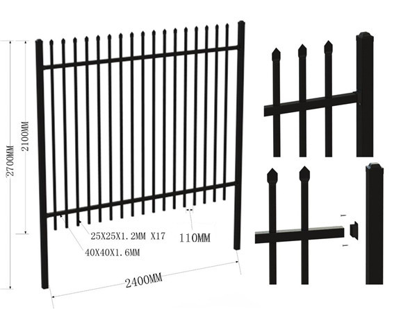 2.4m X 2.4m SHS 65mm Tube Black Garrison Garden Fence Panels Half Price Fence Panels