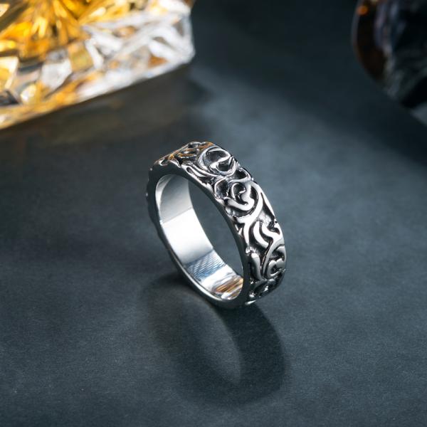 Men's Stainless Steel Viking Jewelry Ring Window Curved Punk Ring Vintage Men Rings