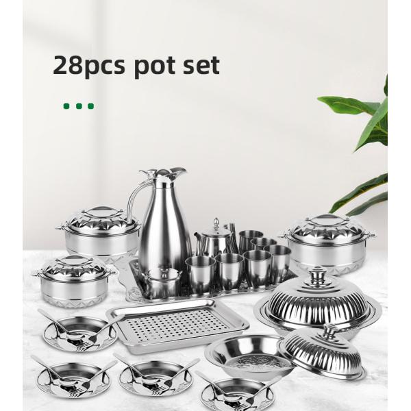 Hot Selling 28 PCS Stainless Steel Kitchen Cookware Cooking Soup Pot Steel Pot Set Insulation Cookware Sets