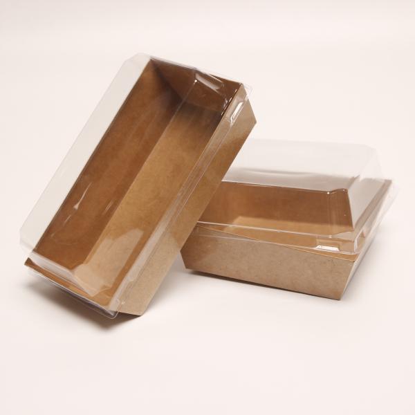 Food Bakery Packaging Box Lidded Kraft Paper Cake Container With Plastic Cover