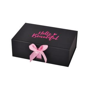 China Black Hot Pink 2mm Thick Cardboard Matte Lamination Cardboard Wig Box For Packing With Ribbon on sale