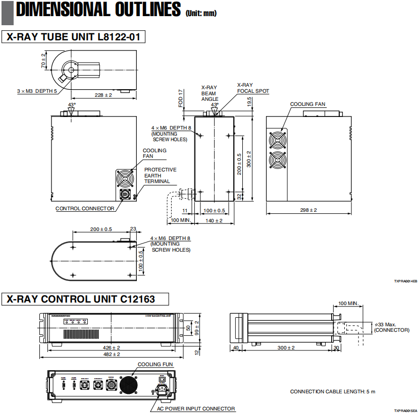 Hamamatsu X-Ray Source specifications diagram