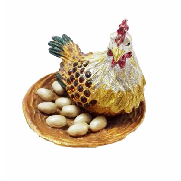 Wholesale pewter zinc alloy hen shape metal trinket box big size pewter hen metal trinket box