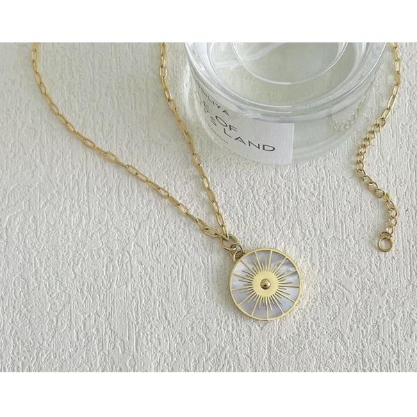 White Fritillary Sun Pendant Necklace Gold Stainless Steel Necklace