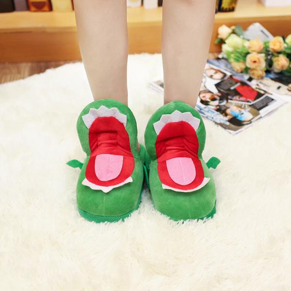 Y-Z Women Fluffy Fuzzy crocodile Winter Thick Sole Nonslip Plush Cartoon Animal Cute Funny House Indoor slippers