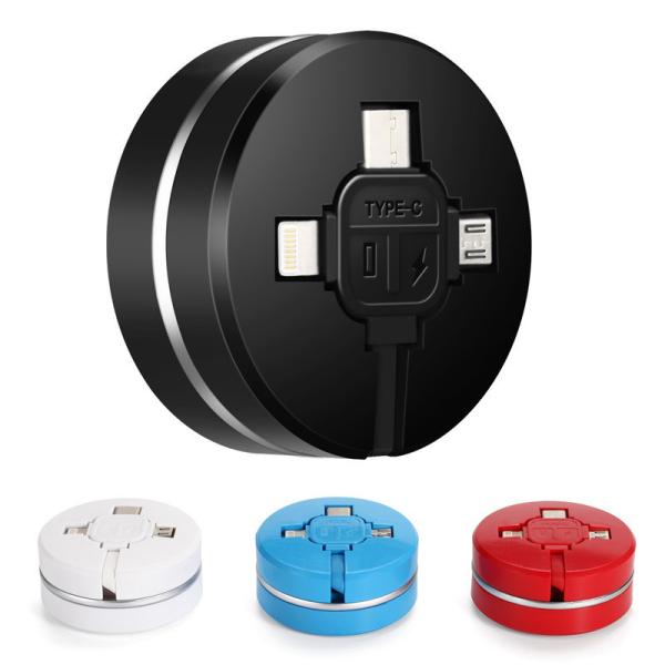 Micro USB TYPE-C iPhone 3 in 1 rounded Retractable Fast Charging USB Data Cable for android and iPhone7 8