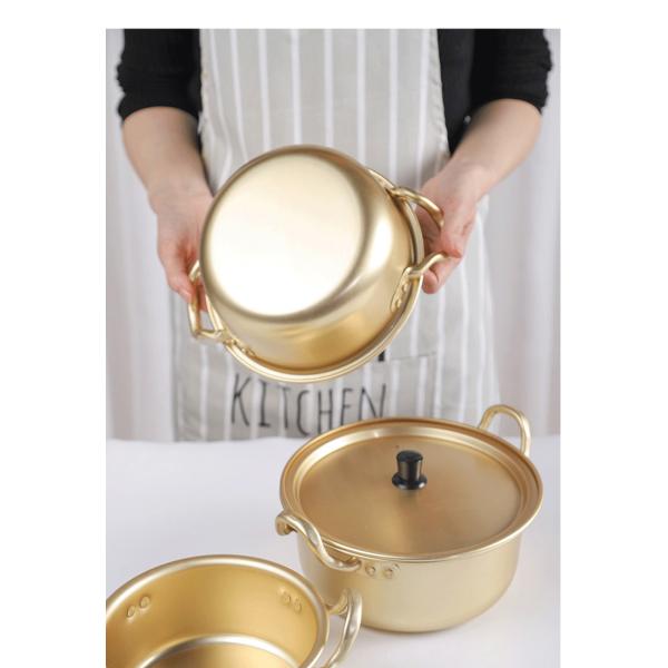 Korean Cookware Kitchen Gold Instant Noodle Pot Home Stock Pot Small Pan Aluminum Ramen Soup Pot With Lid