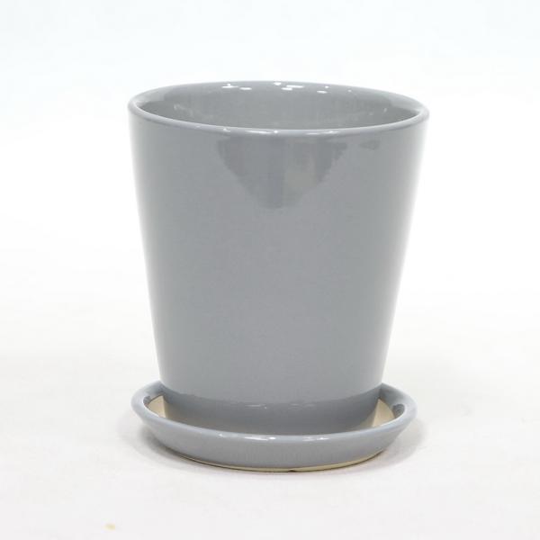 Indoor Round Glossy Grey Ceramic Planter With Drainage