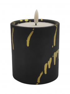 China Cement LED Candle Light 8.9*8.9*10(12.7)Cm 510g With Black Golden Dropping Painting on sale