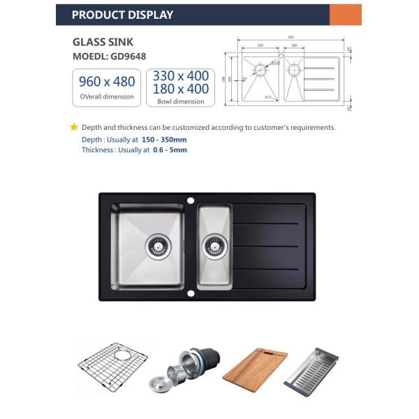 38' Undermount Kitchen Sink With Glass Cover Cabinet 16 Brushed Double Bowl 96x48