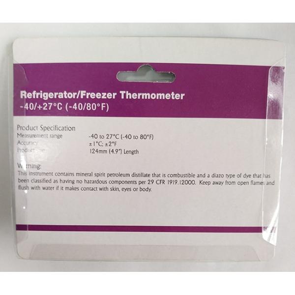 Organic Liquid Filled Refrigerator Freezer Thermometer Mercury Free Plastic Rectangular Shape