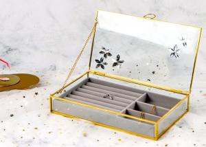 Quality Glass Golden jewelry ring earning package storage box Rectangular jewelry box dustproof window display box wholesale