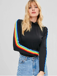 New Fashion Rainbow Stripe Long Sleeve Cotton T Shirt