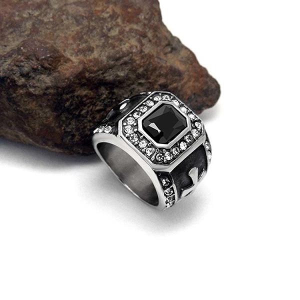 Vintage Inlay Mens Gothic Stainless Steel Band Ring with Black Cubic Zircon(SA566BLACK)