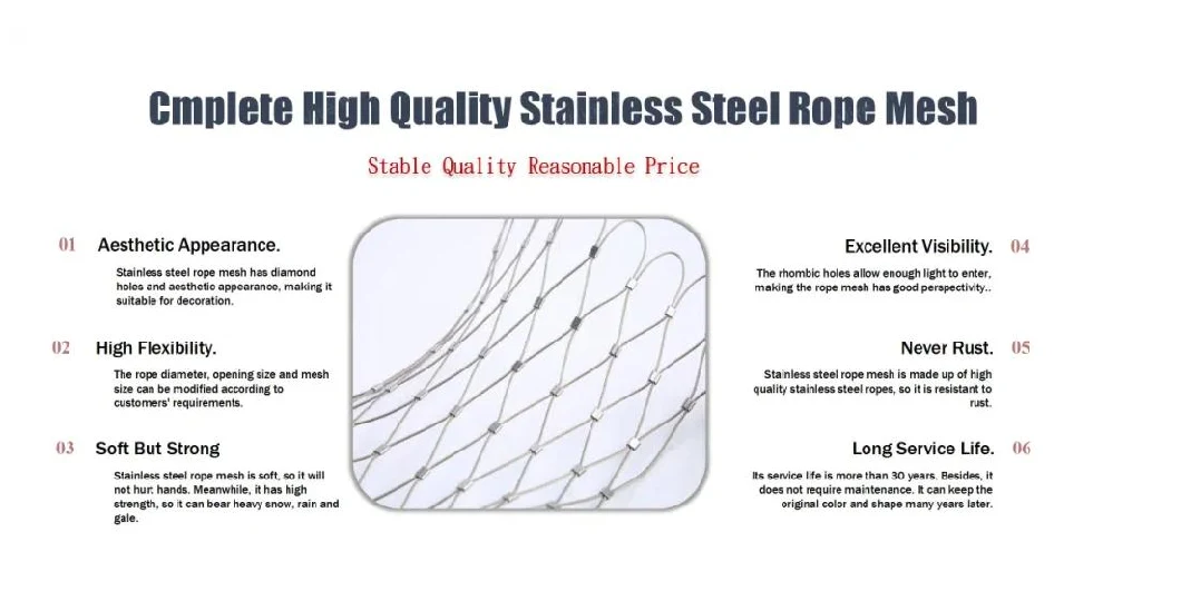 SS304 SS316 Stainless Steel Wire Rope Mesh Stainless Steel Ferrule Rope Mesh for Sale