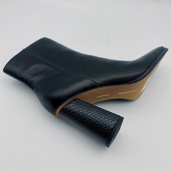 Waterproof Womens Leather Dress Boots Casual Black Square Toe Ankle Boots