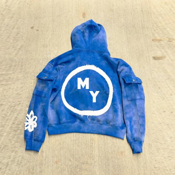 Embroidered Patch Men Streetwear Rhinestone Hoodie Oversized Unisex Zip Up Hoodie