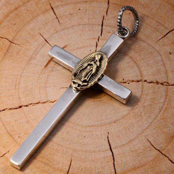 Womens Men Sterling 925 Silver Golden Tone Retro Cross Pendant Necklace (053542)