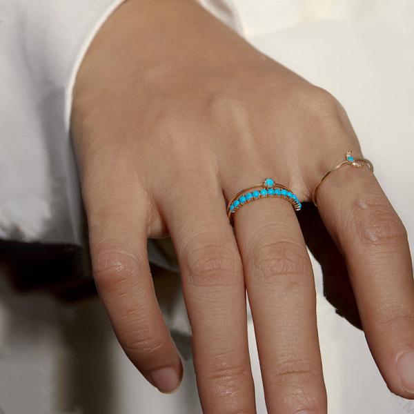 Custom Jewelry Half Turquoise Gold Plated Durable Delicate 925 Silver Rings Fashion