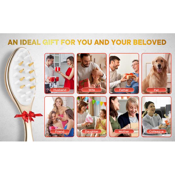 450nm 650nm LED Light Therapy Hair Brush Massage EMS Hair Brush Matte Gold