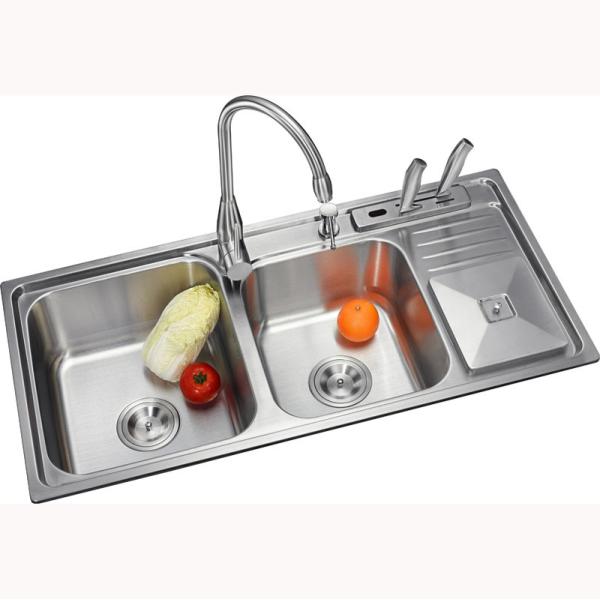 23cm Stainless Steel Double Bowl Topmount Kitchen Sink With Trash Can