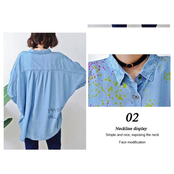 Blue Long Sleeve Womens Denim Shirt Dress , Denim Long Tops For Ladies