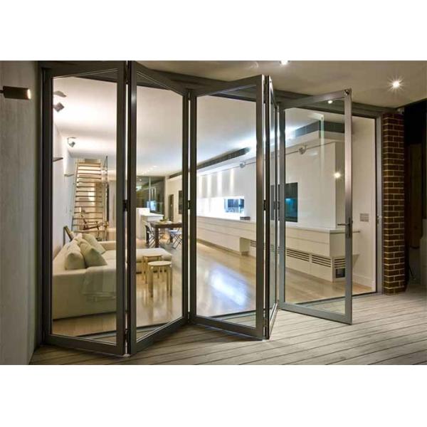 Lowes Commercial Aluminium Doors Exterior Sliding Folding French Doors Brown / White Color