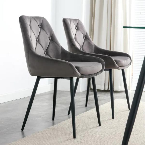 Blue velvet dining chair side view