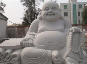 Quality Chinese Happy Laugh Buddha White Carved Sitting Buddha Sculpture wholesale