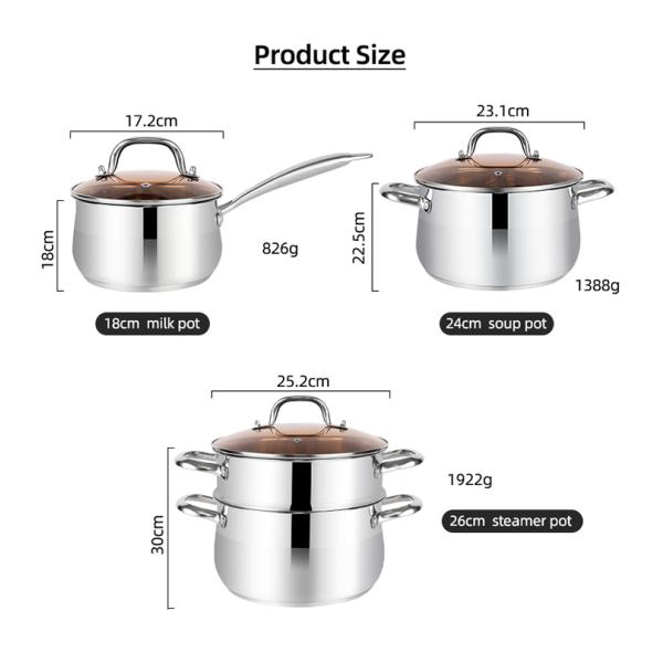 Wholesale 18/8 Stainless Steel Cooking Soup Pot Set Kitchen Ware Double Bottom Induction Pan & Pot Set Cookware Set