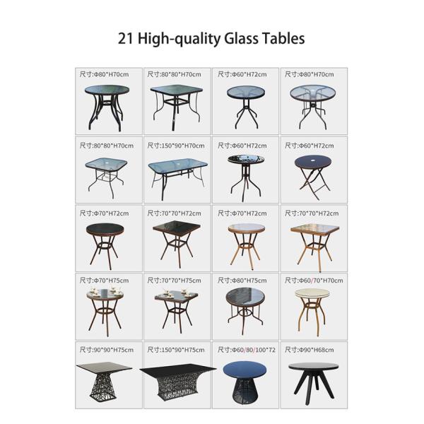 Black Tempered Glass Garden Table Outdoor Round Metal Dining Table 80cm