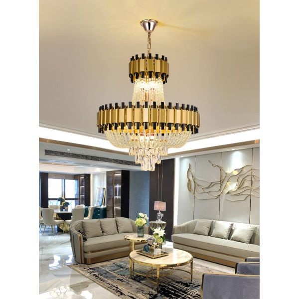 Luxury Ceiling Chandelier Indoor Black Gold Modern LED Home Living Room Crystal Chandeliers Pendant Light