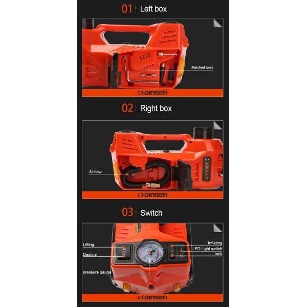 unique design multi-functional 12v electric hydraulic jack ,inflator pump and light