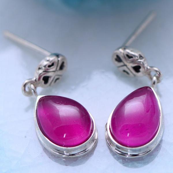 Sterling 925 Silver Synthetic Ruby Drop Earrings(035611W)