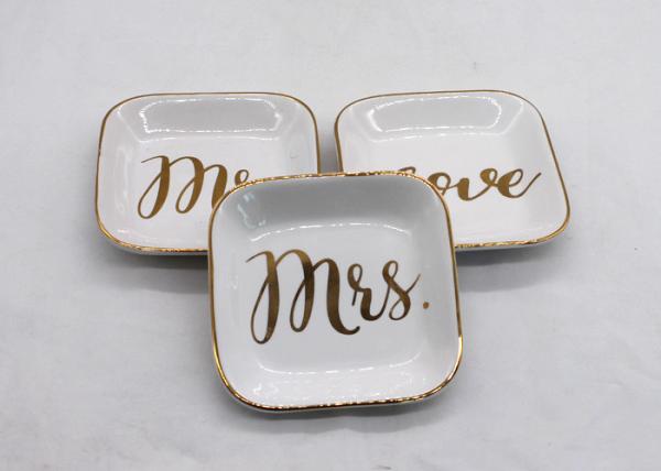 Cheap Customized Ceramic Jewelry Tray , Ceramic Ring Dish With Gold Printing for sale