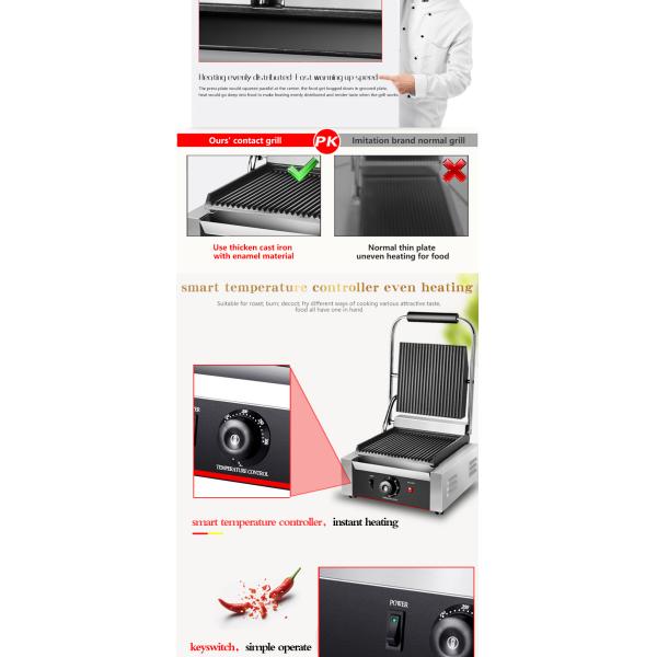 Commercial Electric Grilled Sandwich Panini Maker with Upper Grill Size 215*215mm