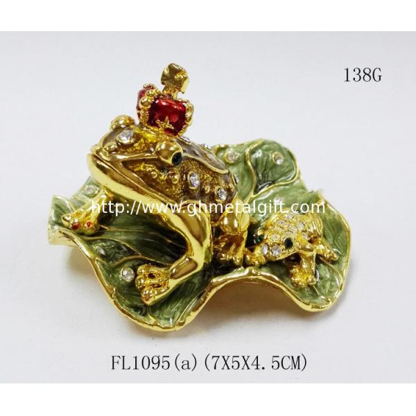 Leaves the frog shape trinket box with rhinestone for lovely jewelry box