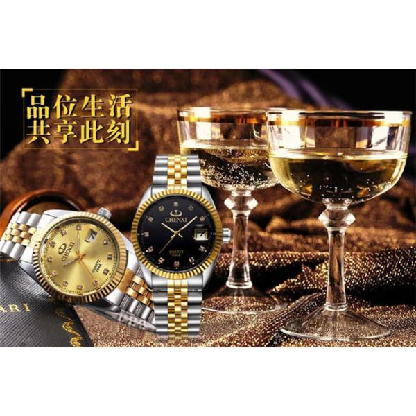 Imitation Diamond Rhinestone Watch Gold Plated Stainless Steel Strap Quartz Movt Man Watch
