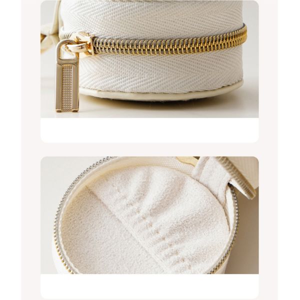 White PU Leather Round Mini Jewelry Box Travel-Friendly Organizer for Rings and Earrings