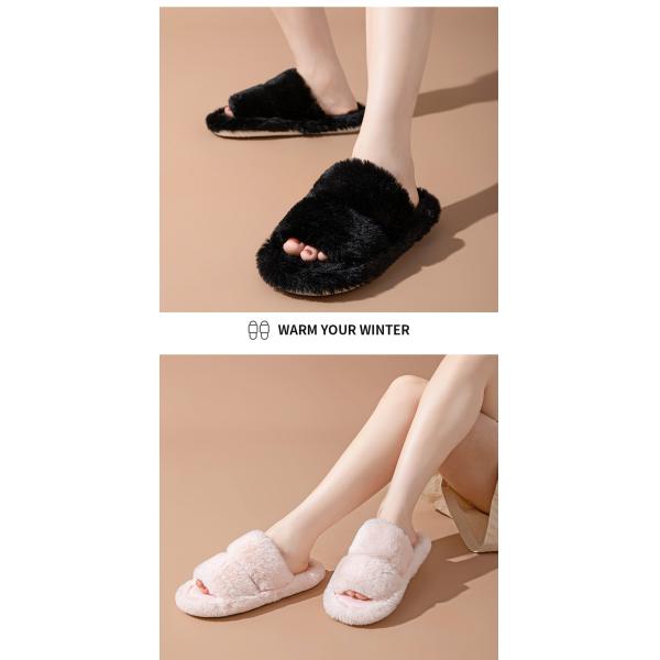 Y-Z Plus Size Soft Cozy Plush Fluffy Open Toe Warm House Ladies Flat slippers for Women Plush Indoor Slipper