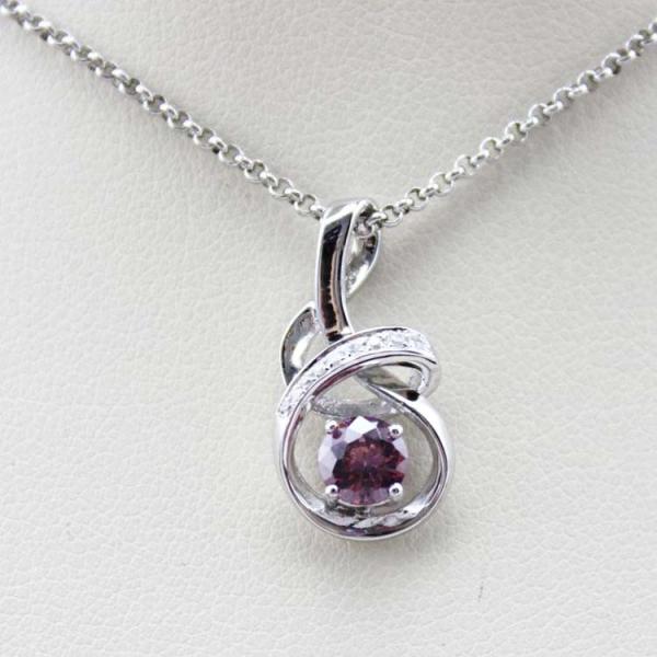 925 Sterling Silver 5mm Round Pink Cubic Zircon Pendant Necklace (P47)