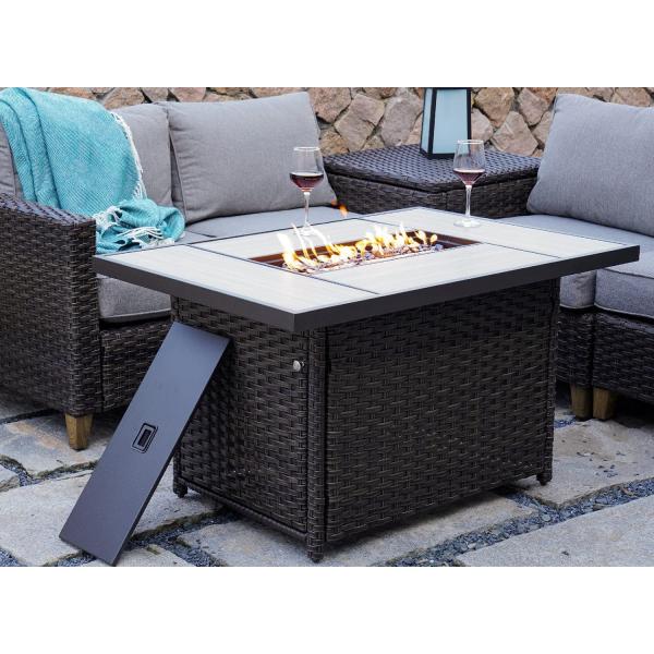 43 Inch 50,000 BTU Rectangular Patio Propane Gas Fire Pit With Resin Wicker Base
