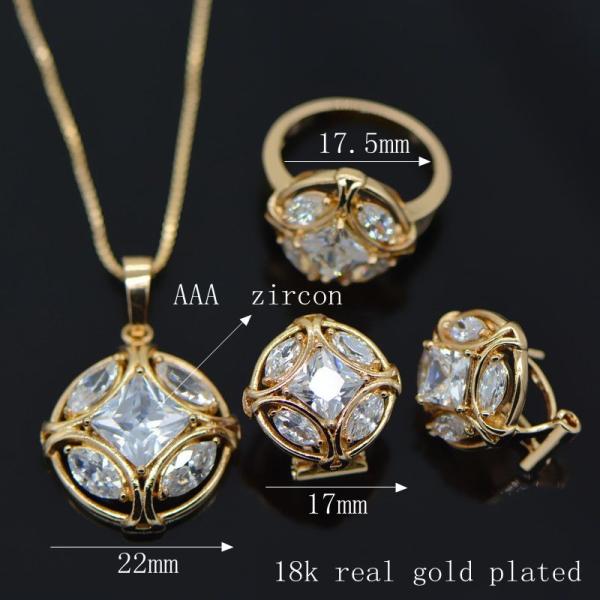 New Trendy Jewelry Set Women Party Gift 18K Real Gold Plated white zircon Crystal Necklace