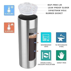 HASLE OUTFITTERS Double Wall Stainless Steel Slim Insulated Tumbler 20 Oz