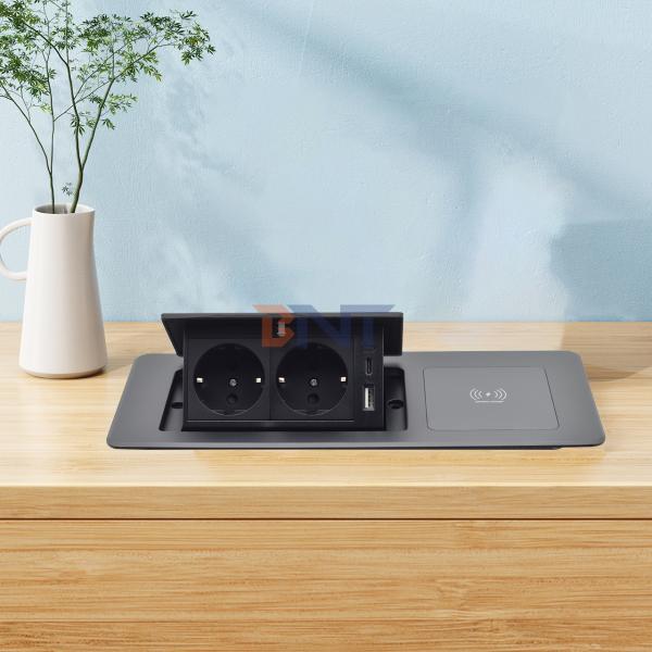 Desktop Tabletop Power Outlet Hidden Charging Sockets Multi-Connection Pop-Up Socket featuring Wireless Charging EU plug