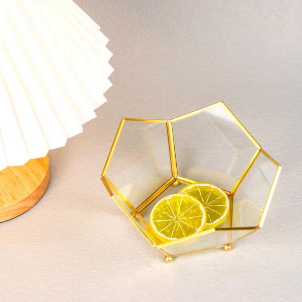 Pentagon golden copper glass garden fruit candy tray tabletop storage tray room decoration glass fruit bowl