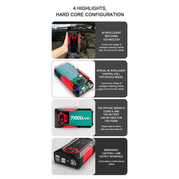 12v Portable Jump Starter For Rechargeable Batteries 28000mAh Multi-Function Power Bank With AC400V Rated Output Voltage