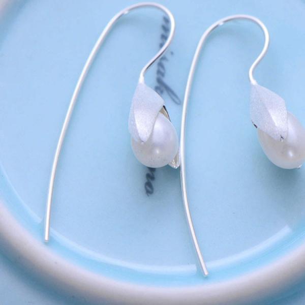 925 Sterling Silver Imitation Pearl Drop Earrings (XH05575)