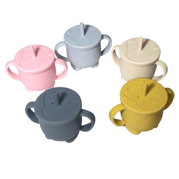 200ml Reusable Kids Drinking Water Silicone Straw Cup With Handle