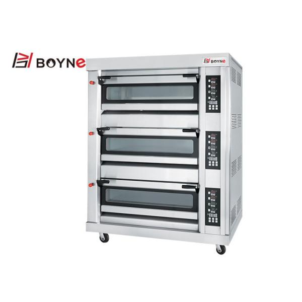 Commercial Bakery Shop 20~400°C Stainless Steel Gas Three Deck Six Trays Bread Oven